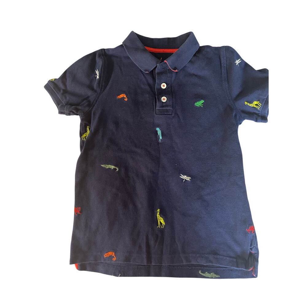Mini Boden navy blue embroidery animal polo shirt size 8/9
